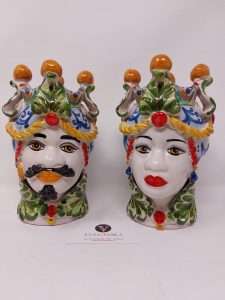 Teste di Moro in Ceramica di Caltagirone dipinta a mano H21