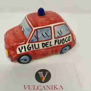 Fiat 500 Vigili del Fuoco in Ceramica di Caltagirone dipinta a mano
