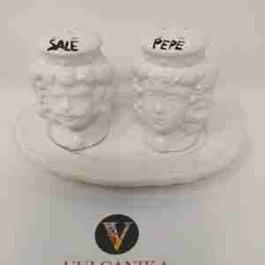 Set sale pepe teste di moro in Ceramica di Caltagirone bianca