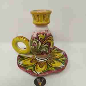 Portacandela in Ceramica di Caltagirone dipinta a mano