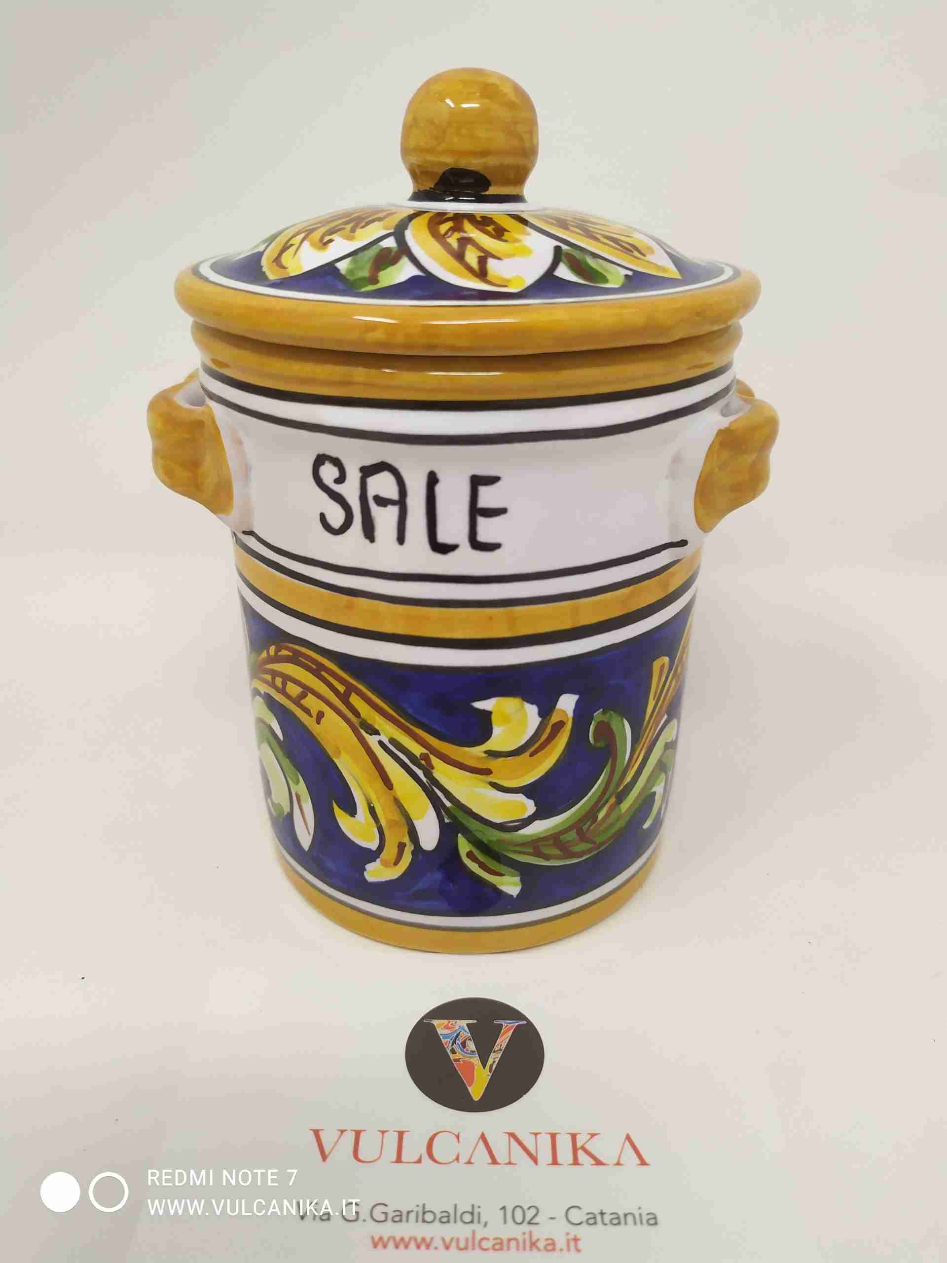 Barattolo porta-sale in Ceramica di Caltagirone dipinta a mano