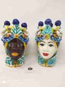 Teste di Moro in Ceramica di Caltagirone dipinte a mano da artigiani Calatini