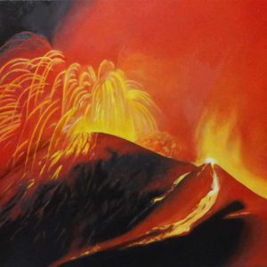 Etna in eruzione Olio su Tela Cm. 40x30 Artista Alessia Interdonato. 