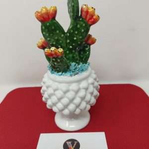 Vaso Pigna con Fichid'India in Ceramica di Caltagirone dipinta a mano H 18