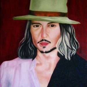 JOHNNY DEPP Olio su tela Cm. 70 x 50