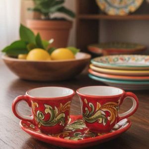 Servizio caffè x 2 in ceramica di Caltagirone